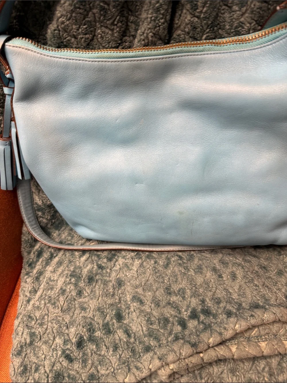Coach Robin Egg Blue Leather Shoulder Hobo with Tassel